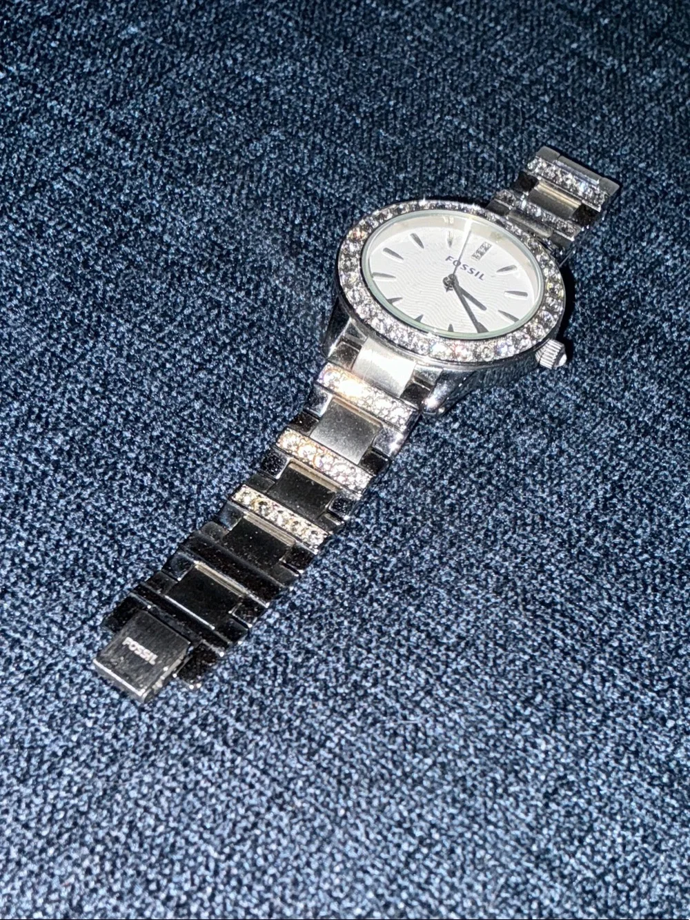 Fossil Women's Silver Crystal-Embellished Bracelet Watch